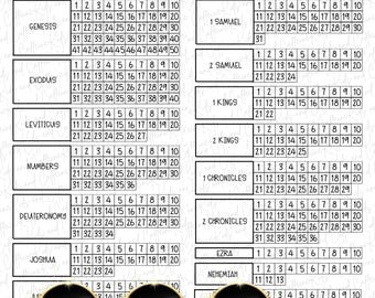 Może przedstawiać: Drukowana lista kontrolna do czytania ksiąg Biblii. Lista kontrolna jest podzielona na dwie sekcje: Stary Testament i Nowy Testament. Każda sekcja zawiera listę ksiąg Biblii w kolejności, z numerami od 1 do 50 dla każdej księgi. Lista kontrolna jest przeznaczona do wydrukowania i użycia jako przewodnik do czytania Biblii.