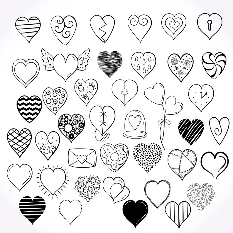 40 Hand-drawn Hearts SVG Clipart,png Hearts Clipart,doodle Hearts ...