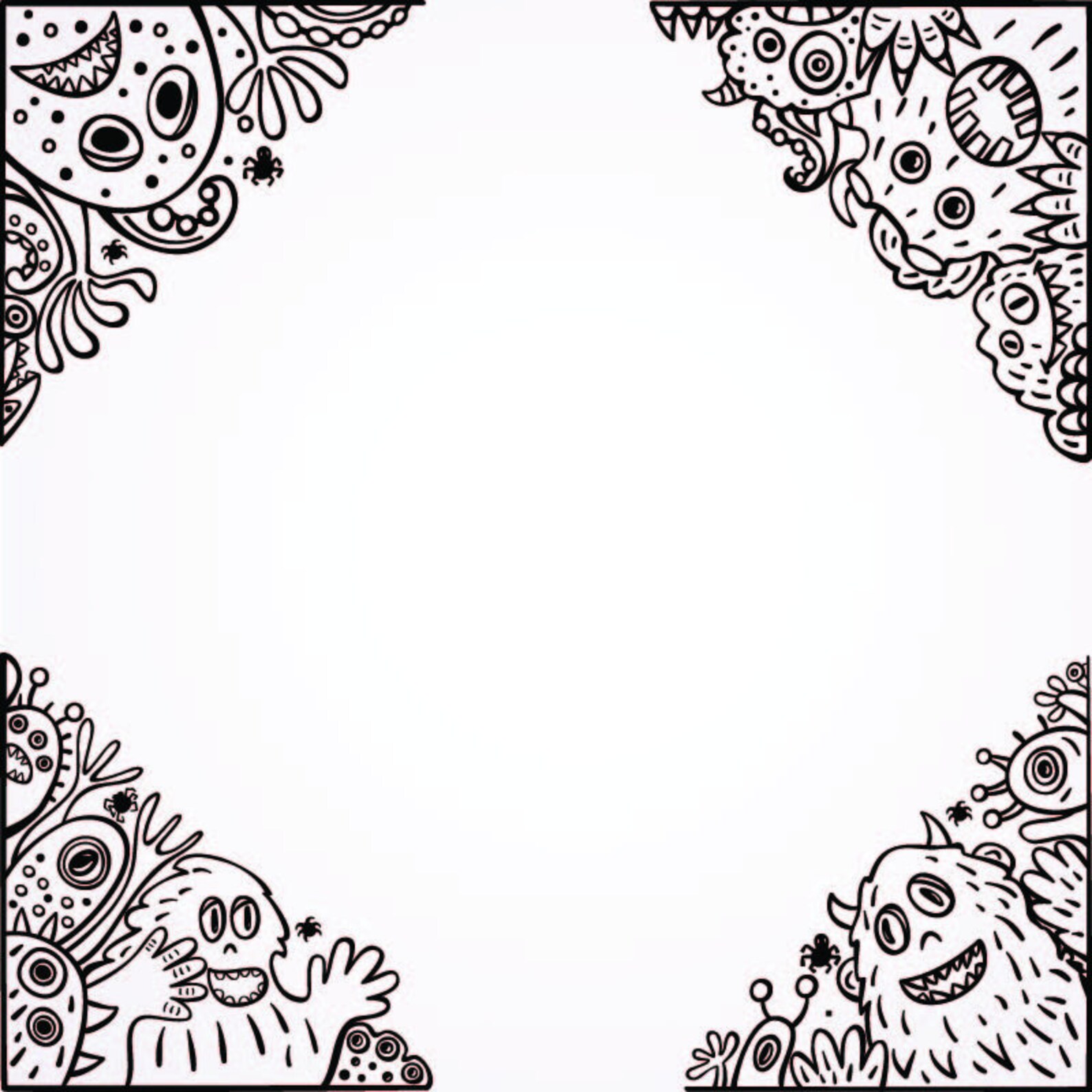 Monster In Corner Halloween Monsters and Corners Clipart,11 Hand-drawn Halloween Separete ...