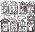 Doodle gingerbread houses clipart, separete SVG, PNG, EPS images, 12 houses and 37 elements, Christmas clipart, Winter holiday clipart