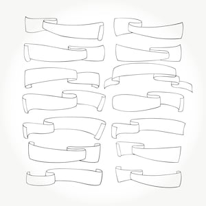 Hand-drawn ribbons banners clipart.15 SVG,15 PNG banners.Doodle ribbon. Transparent and white backgrounds. Vector ribbons banner set.