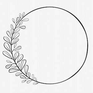 Floral SVG Kranz, Blatt Rahmen SVG, Blumenkranz PNG, Kreis Monogramm Svg, Rahmen Blätter Png, schwarz und weiß.