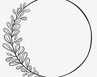 May include: A black and white circular frame with a floral design on the left side. The frame is empty and ready for text or an image.