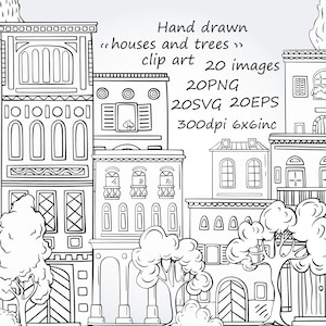 Houses clipart, 20 SVG images houses and trees,20 PNG separate images, white and transparent background, building clipart, home clipart.