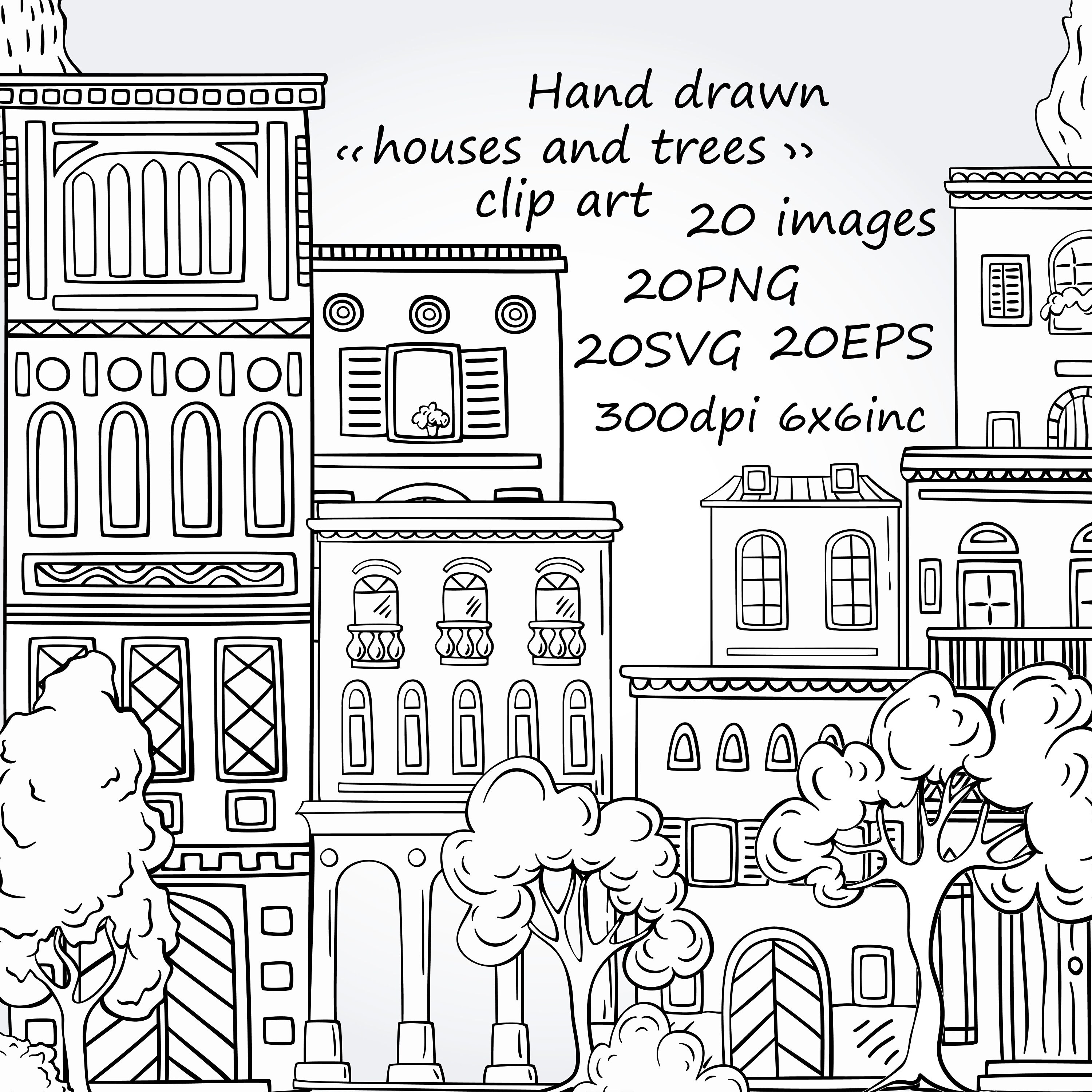 Houses clipart, 20 SVG images houses and trees,20 PNG separate images, white and transparent background, building clipart, home clipart.