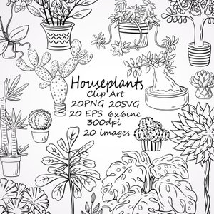 Hand-drawn &quot;House plants &quot;clipart, SVG plants clipart,PNG plants clipart,20 separate images, Indoor Plants clipart, potted plants download.