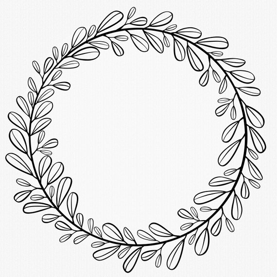 Floral SVG wreath Leaf frame SVG Floral wreath PNG Circle monogram svg Frame leaves png black and white