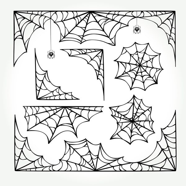 Halloween spiderweb clipart, 16 images, SVG cobweb,PNG cobweb.Halloween SVG border,Black and white colors, Halloween cobweb clipart.