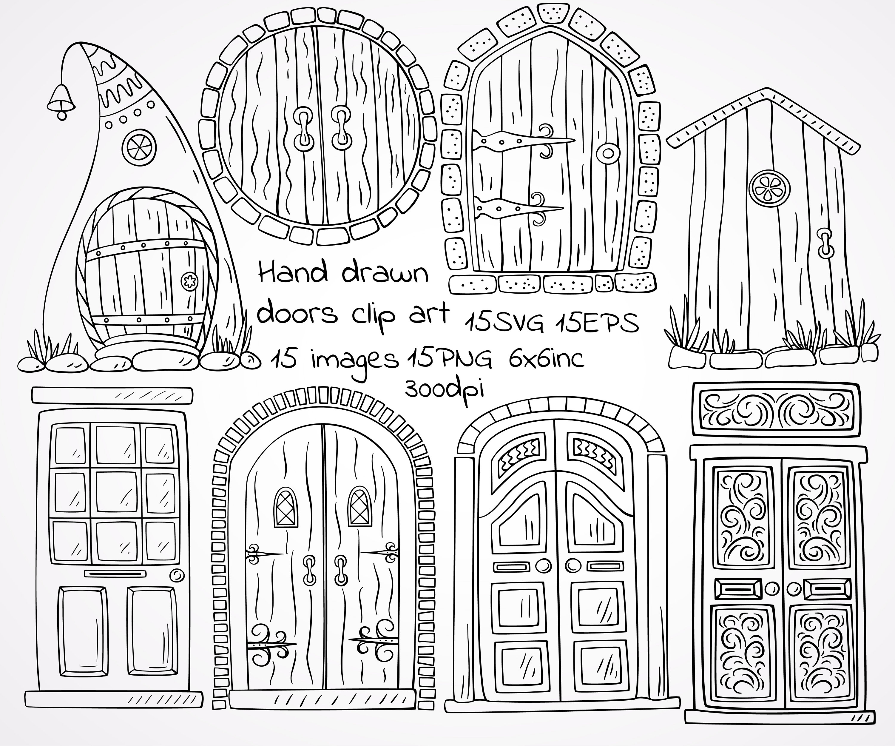 Handdrawn Doors Clipart Doors SVG Doors PNG 15 Separete Etsy Australia