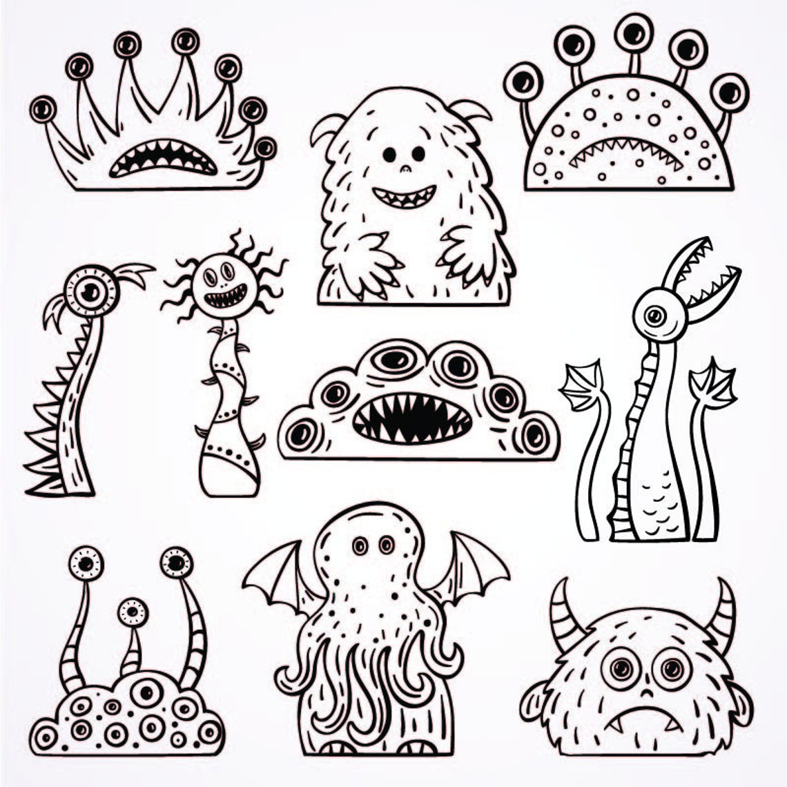 Monster In Corner Halloween Monsters and Corners Clipart,11 Hand-drawn Halloween Separete ...