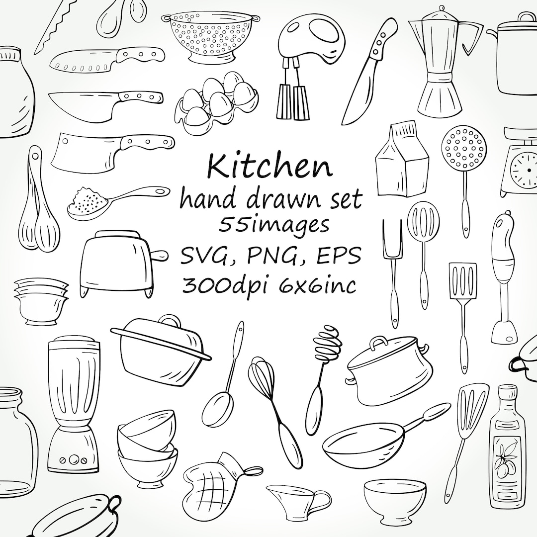 Buy Doodle Kitchen Clipart,55 SVG Kitchen,hand Drawn Baking Supplies  Clipart,55 PNG Kitchen Images, Kitchen Utensils Set, Kichen Doodle. Online  in ..., image size:1080x1080