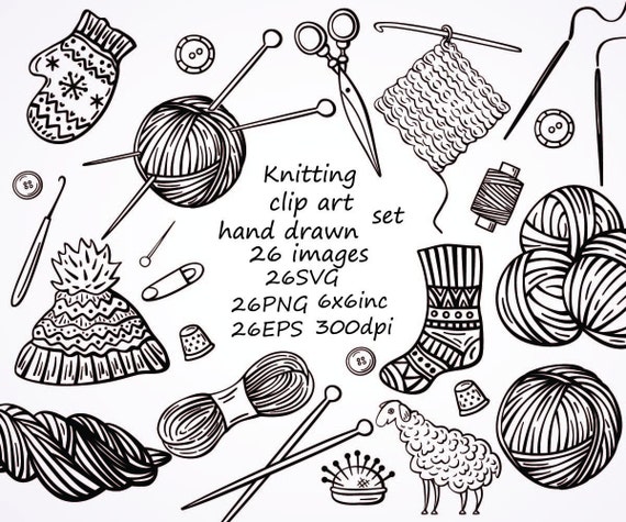 Black and White Knitting Set - Free Clip Art