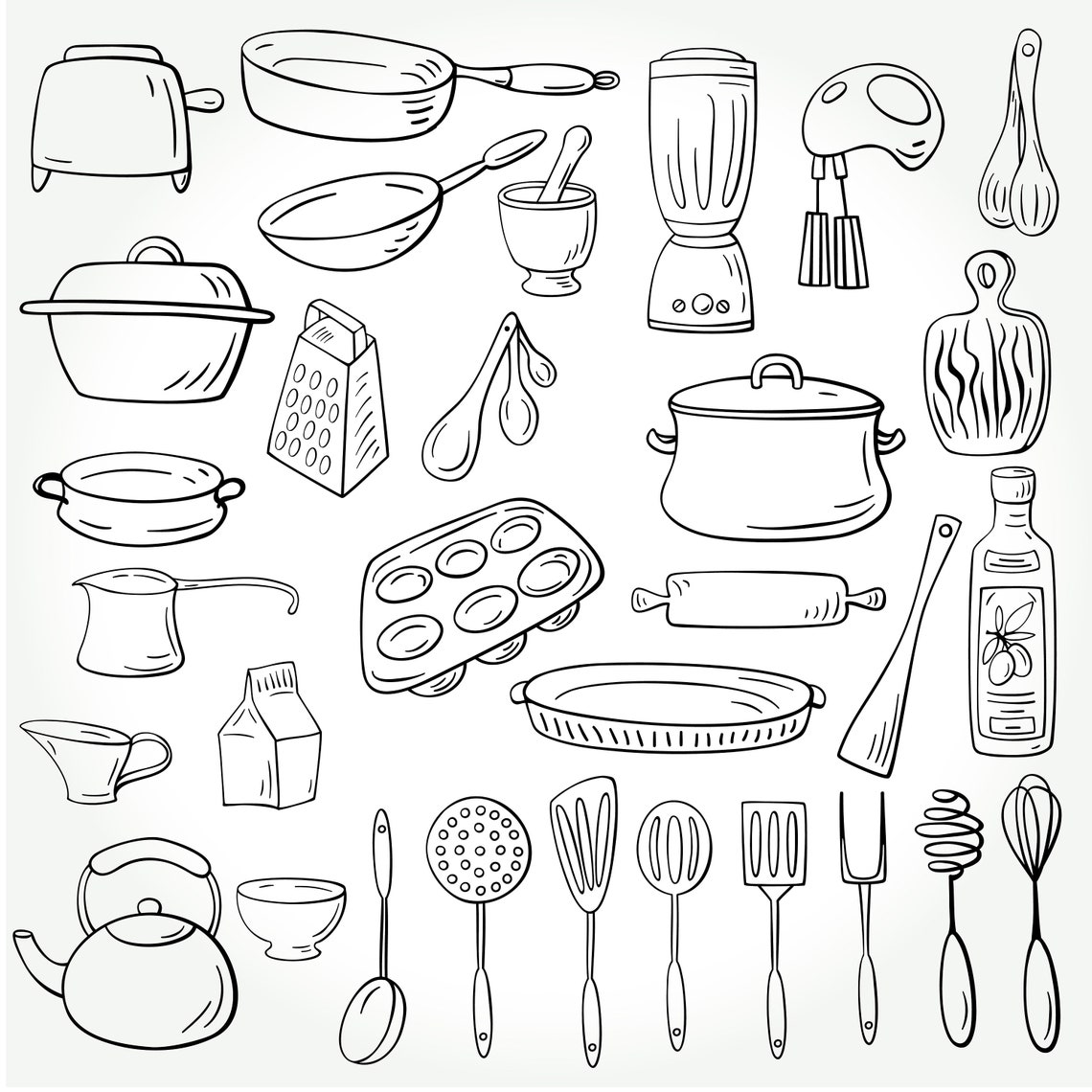 Doodle Küchen Clipart,55 SVG Küche,Hand gezeichnete Backwaren Clipart ...