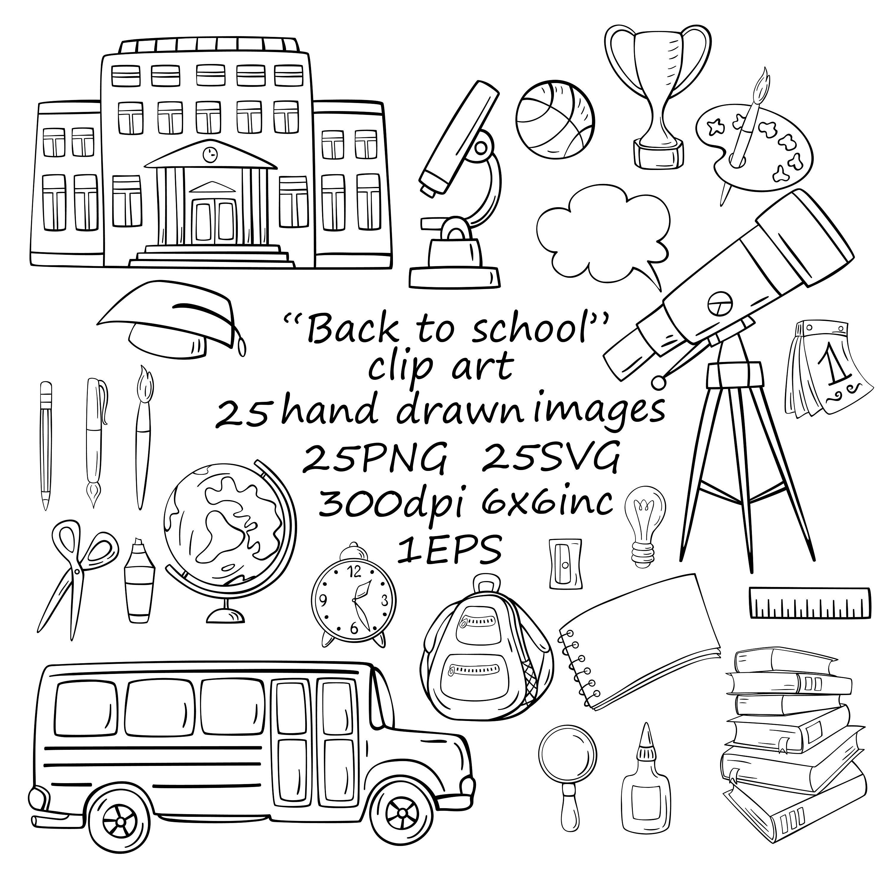 25 School Supplies Clipart 25svg School Elements25 Png Etsy