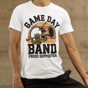 Game Day Band PNG • Marching Band Supporter T-Shirt Design • Vintage Trumpet & Drum Sublimation Graphic • Proud Band Mom Game Day