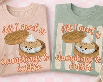 PNG Dumplings & Coffee Bundle, Kawaii Latte Dumpling Design (Digital Download)
