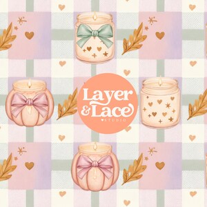 Pastel Pumpkin Candle Patchwork Seamless Fall Pattern Digital Download