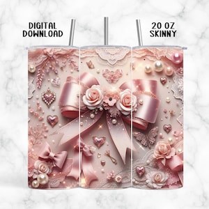 Wrap beker met roze strik: glittercoquette-ontwerp (digitale png-download)