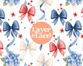 Patriotic Bow Seamless Pattern, Americana Coquette Digital Pape