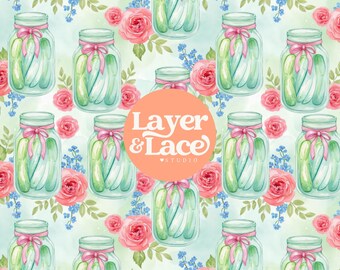 Coquette Pickle Seamless Pattern, Cottagecore Cucumber Digital Paper, Floral Design