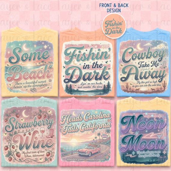 90s Country PNG Bundle, Retro Western Vintage, Fishin in the Dark, Coastal Cowgirl Front Back