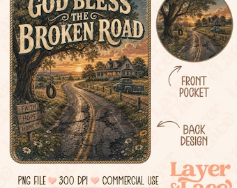 God Bless The Broken Road 90s Country Farmhouse Sunset Back Pocket Shirt