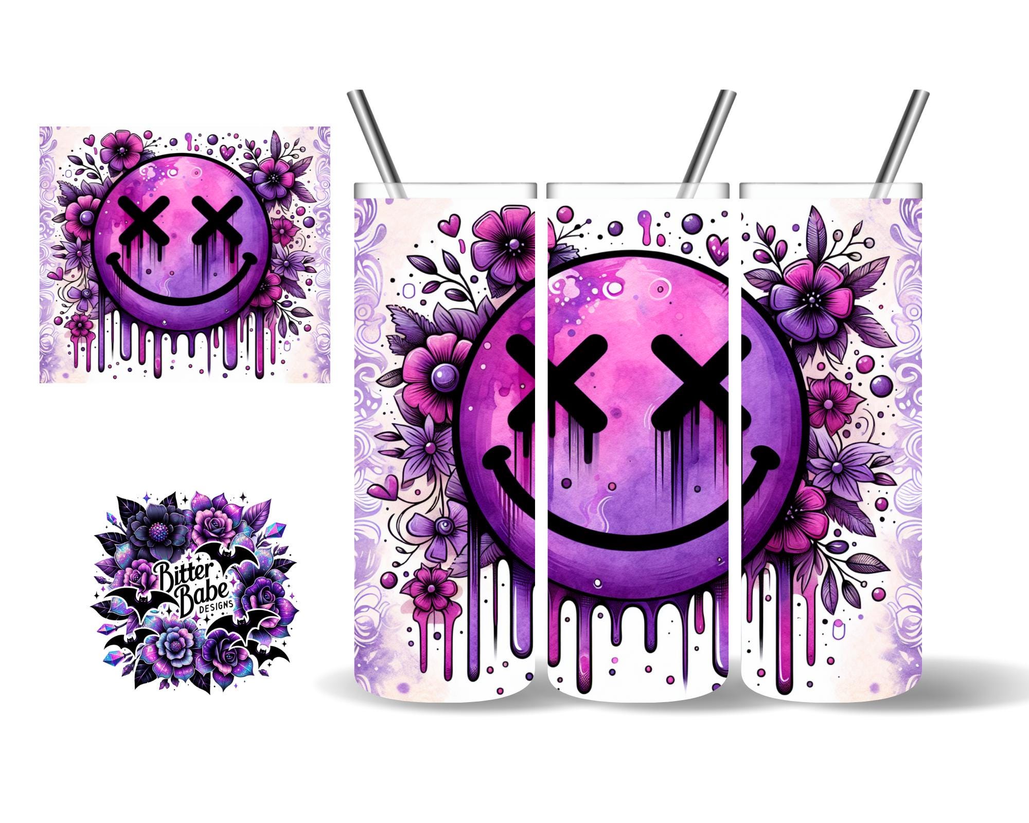 Emo Emoji Tumbler Wrap, Smile Tumbler Wrap, Floral Tumbler Wrap, Spooky Smiley Tumbler Wrap, 20 oz sublimation tumbler design