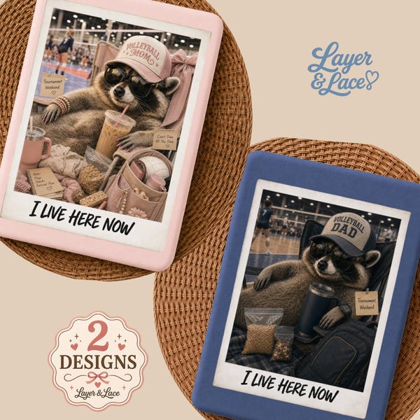 Volleyball Mom Dad PNG Bundle, Retro Raccoon Game Day (Digital Download)