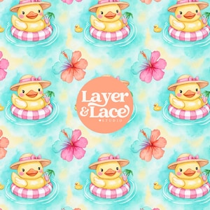 Summer Duck Seamless Pattern, Tropical Pool Float Digital Paper
