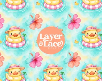 Summer Duck Seamless Pattern, Tropical Pool Float Digital Paper