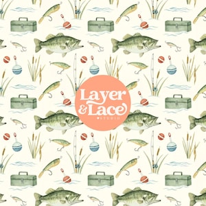 Vintage Bass Fishing Seamless Pattern | Fisherman Digital Paper | Fishing Tackle Box Background