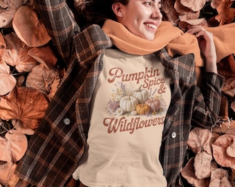 Pumpkin Spice Wildflower Digital PNG, Cottagecore Fall Sublimation Design, Rustic Autumn T-Shirt Graphic, Instant Download Printable Art