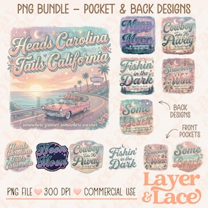 90s Country PNG Bundle, Retro Western Vintage, Fishin in the Dark, Coastal Cowgirl Front Back image 1