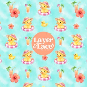 Summer Duck Seamless Pattern, Tropical Pool Float Digital Paper