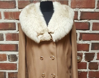 1960s/60s Lorendale Wool Coat with Fox Fur Collar Size Small