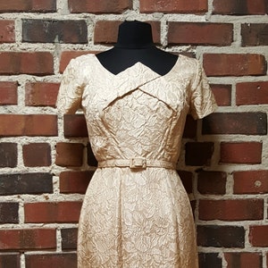 1950s/50s Champagne Brocade Cocktail Dress Size S