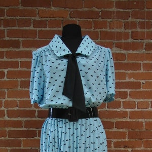 1980s/ 80s Dress Blue Day Dress/ 50&#39;s style Dress Size M