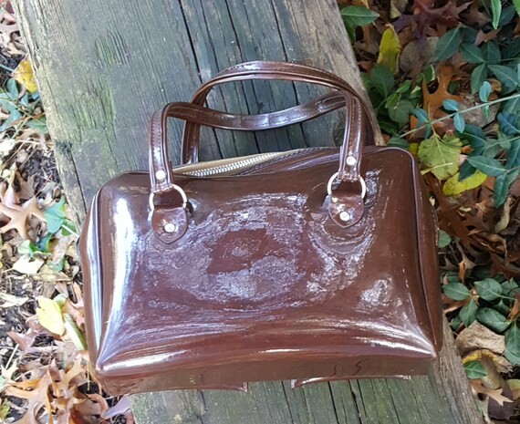 Vintage Brown Patent Leather Handbag/Purse - image 2