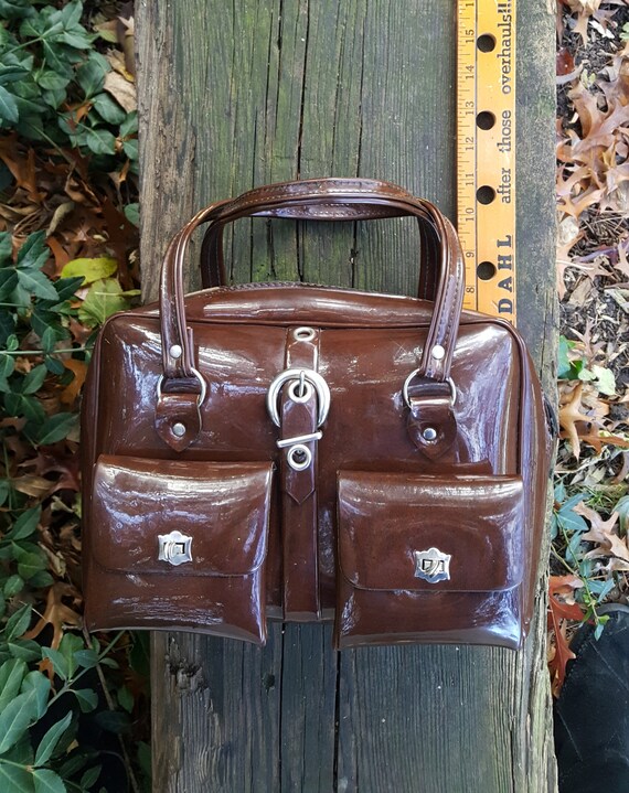 Vintage Brown Patent Leather Handbag/Purse - image 6