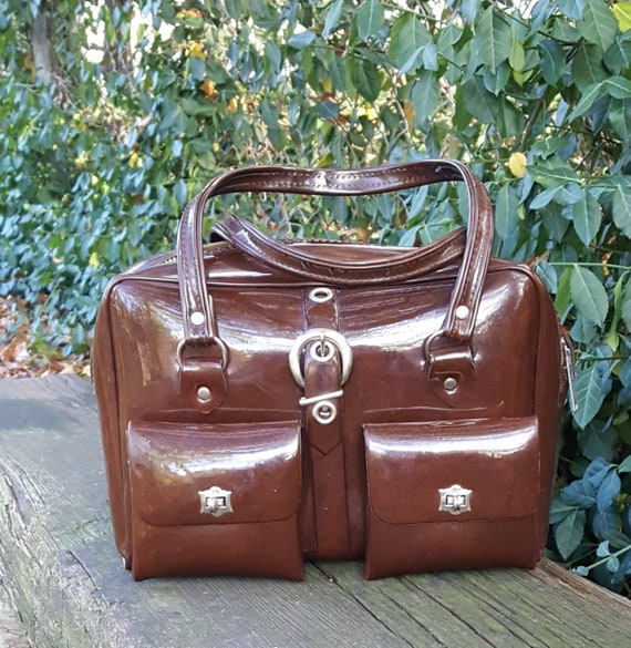 Vintage Brown Patent Leather Handbag/Purse - image 1
