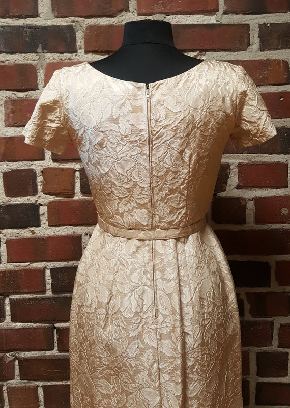 1950s/50s Champagne Brocade Cocktail Dress Size S - image 4