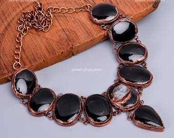 Spring Season 70% Off Electroformed Black Onyx Copper Necklace: Handmade Gemstone Jewelry