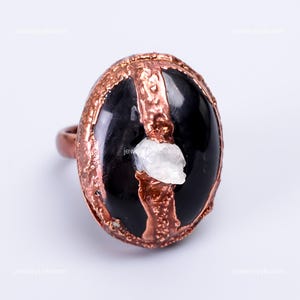 Natural Black Onyx Electroformed Ring, Gemstone Ring, Black Eternity Adjustable Ring, Copper Jewelry, Wedding Gift, Ring For Daughter