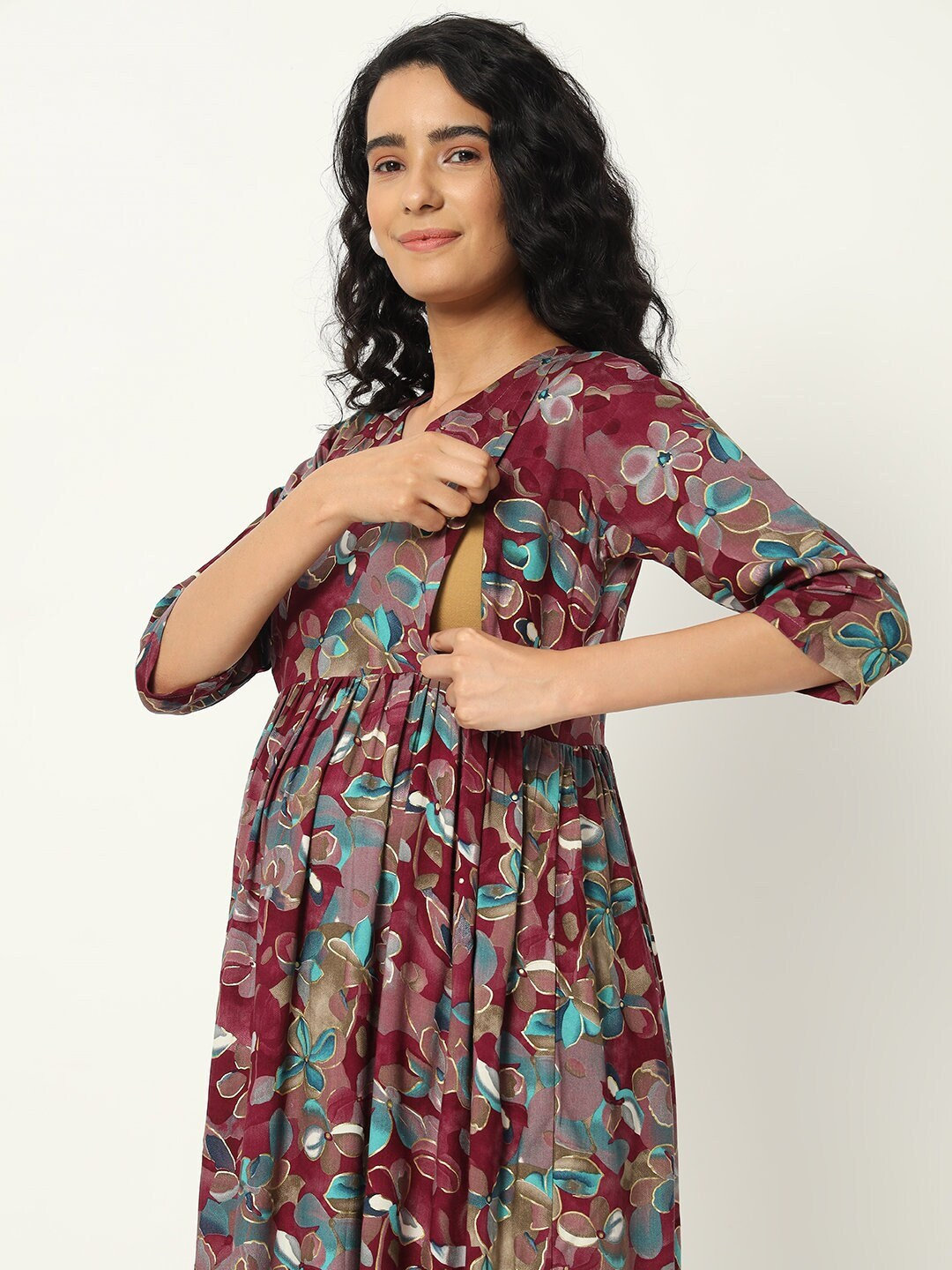 white christmas dresses Versa Cotton Dress with Nursing Zippers in Harvest Blooms main image 0