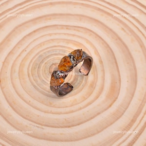 Natural Citrine Rough Electroformed Ring, Gemstone Ring, Yellow Band Adjustable Ring, Copper Jewelry, Engagement Gift, Ring For Best Friend