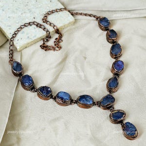 Natural Tanzanite Rough Electroformed Necklace, Gemstone Necklace, Blue Chain Necklace, Copper Jewelry, Engagement Gift, Necklace For Wife