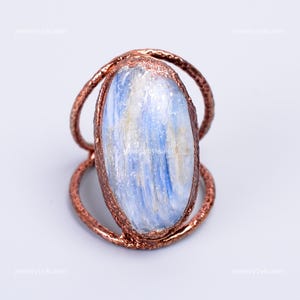 Natürliche Blau Kyanit Electroformed Ring, Edelstein Ring, Blau Ewigkeit verstellbar Ring, Kupfer Schmuck, Geburtstag Geschenk, Ring für Frau