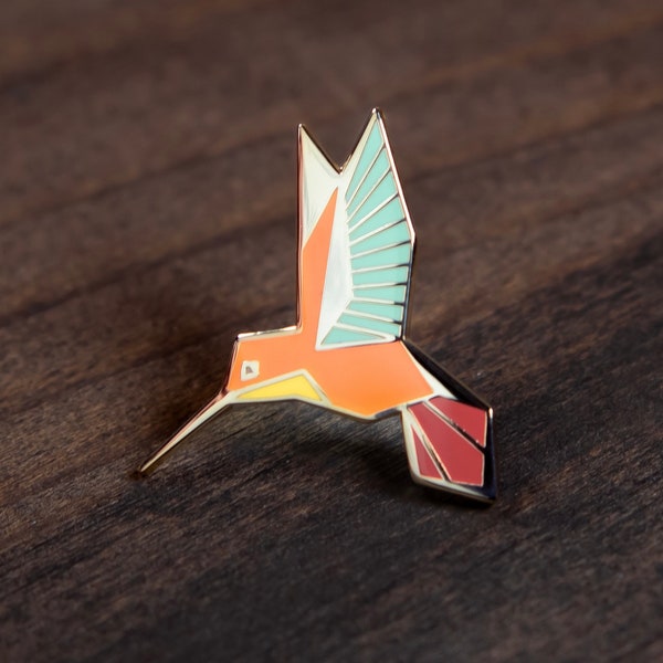 Rufous Hummingbird Enamel Pin • enamel bird pins, hummingbird small gifts, birding lapel pin, cute bird jewelry, gifts under 15