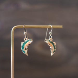 Brook Trout Earrings | Hummingbird Jewelry, Hummingbird gifts, Bird Jewelry, Small Gifts, 22K Gold Earrings