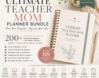 Ultimate Teacher Mom Planner Bundle | Classroom, Lesson, Gradebook (Digital Download)